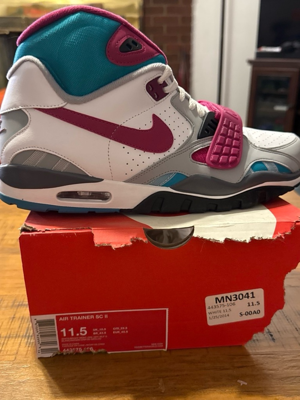 Nike Mid-Top Trainer in White, Pink & Teal